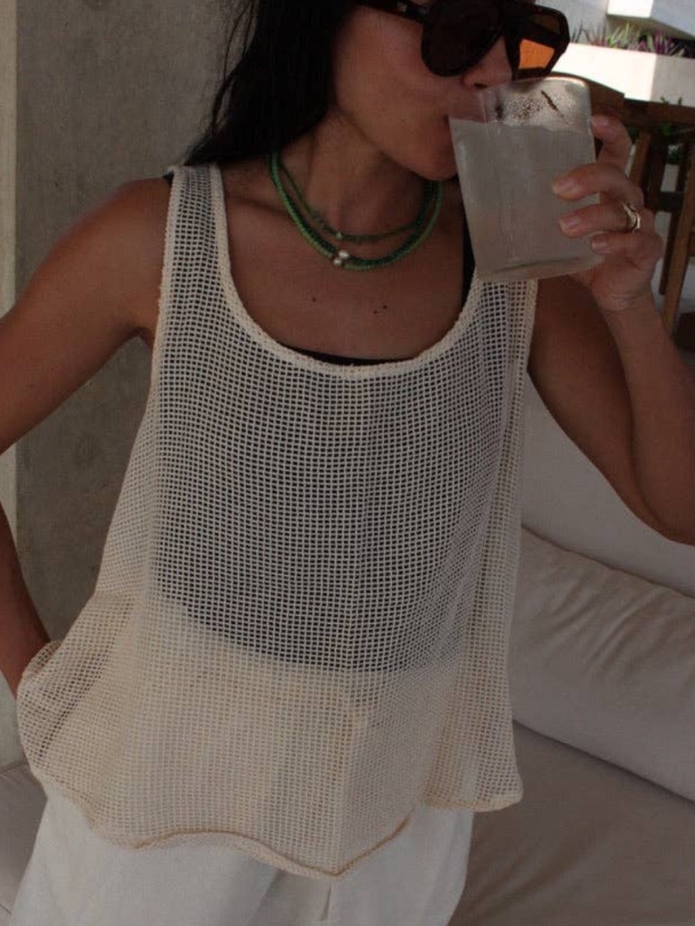 Na Nin Marni Netted Cotton Tank – White (One Size) | Made in USA